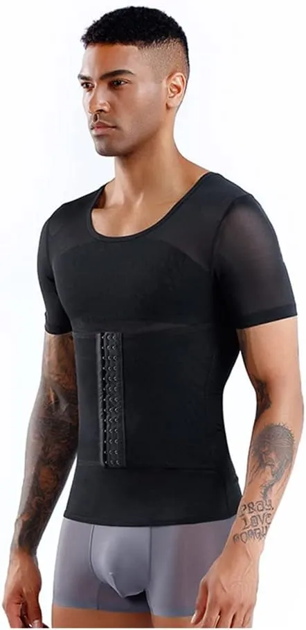 BaronHong Men Shapewear Slimming Body Shaper Compression Shirt Short Sleeve Top Underwear for Tummy Control Waist Trainer