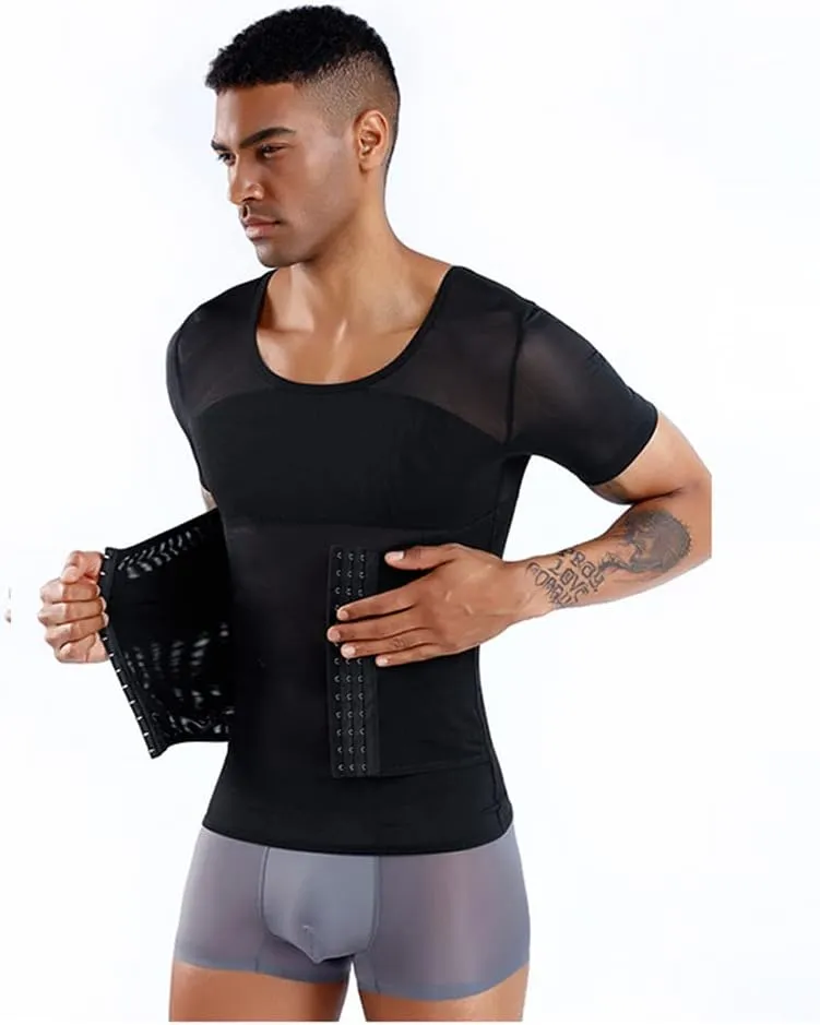 BaronHong Men Shapewear Slimming Body Shaper Compression Shirt Short Sleeve Top Underwear for Tummy Control Waist Trainer