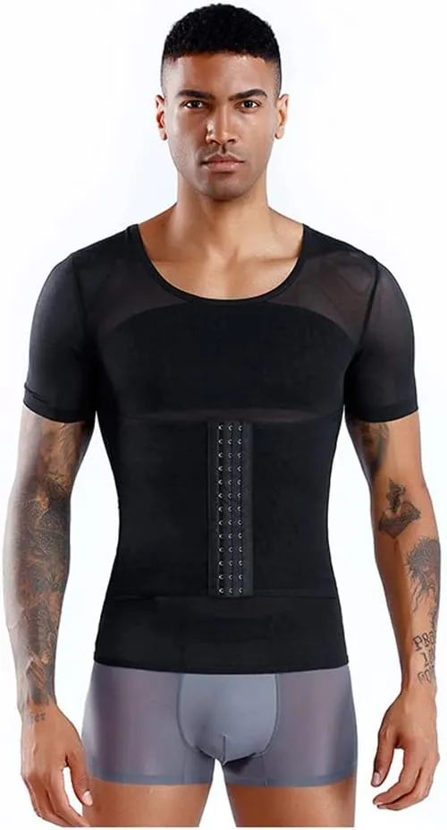 BaronHong Men Shapewear Slimming Body Shaper Compression Shirt Short Sleeve Top Underwear for Tummy Control Waist Trainer
