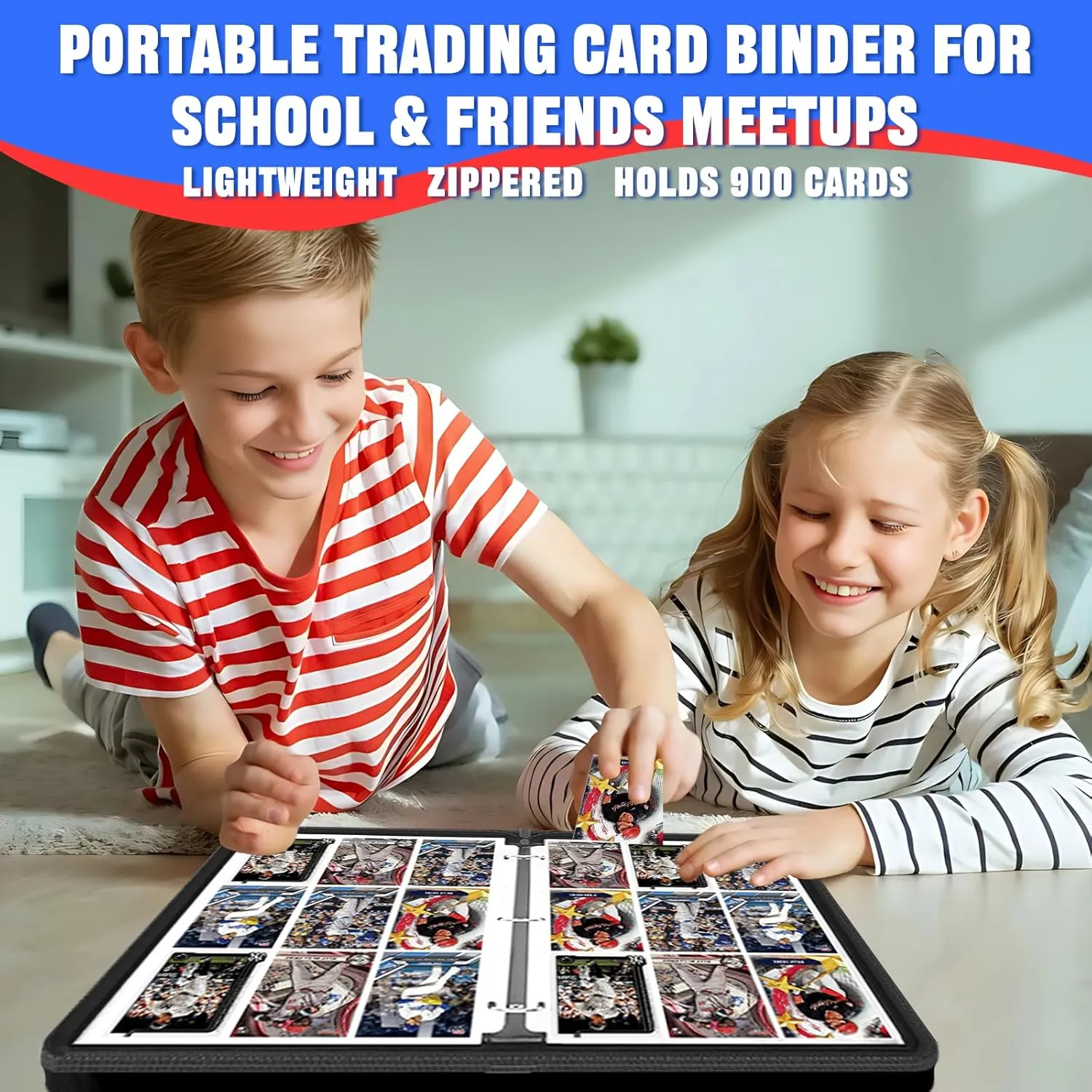 Baseball Card Binder 900 Pockets, 50 Sleeves Trading Card Holder Album, 3-Ring Zippered Sports Card Organizer Display Storage Protectors, Gift for Baseball Card Collectors