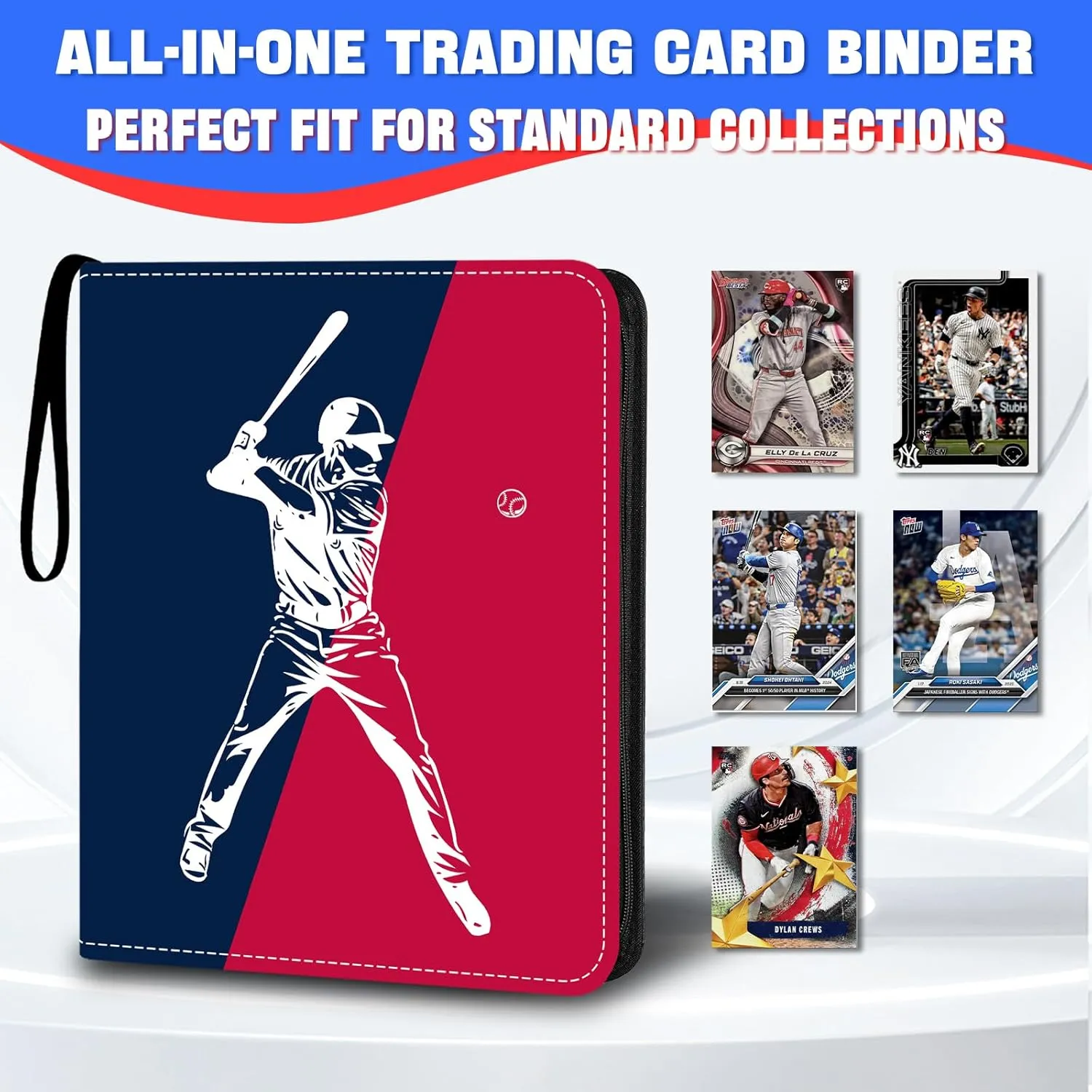 Baseball Card Binder 900 Pockets, 50 Sleeves Trading Card Holder Album, 3-Ring Zippered Sports Card Organizer Display Storage Protectors, Gift for Baseball Card Collectors