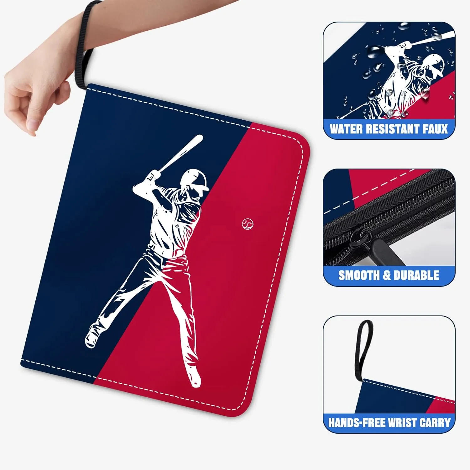 Baseball Card Binder 900 Pockets, 50 Sleeves Trading Card Holder Album, 3-Ring Zippered Sports Card Organizer Display Storage Protectors, Gift for Baseball Card Collectors
