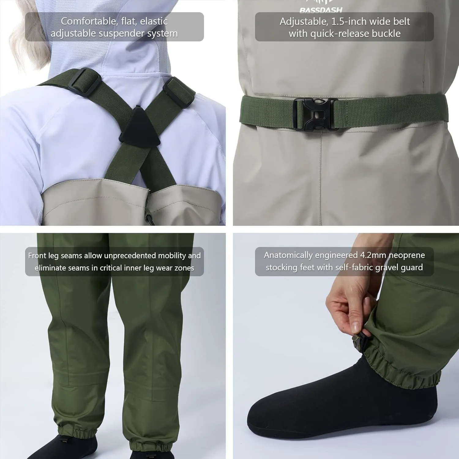 BASSDASH IMMERSE Women’s Breathable Stocking Foot Fishing Waders Waterproof Lightweight Chest Wader