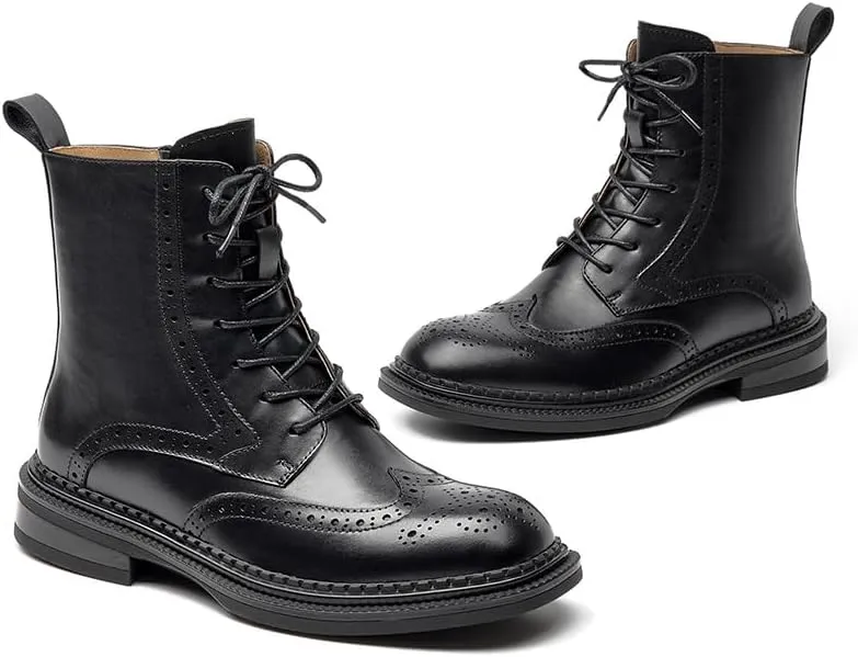 BEAU TODAY Combat Boots Womens Fall Shoes Winter Leather Ankle Boots for Women Oxfords Dressy Lace Up Wingtip Brogue Short Booties