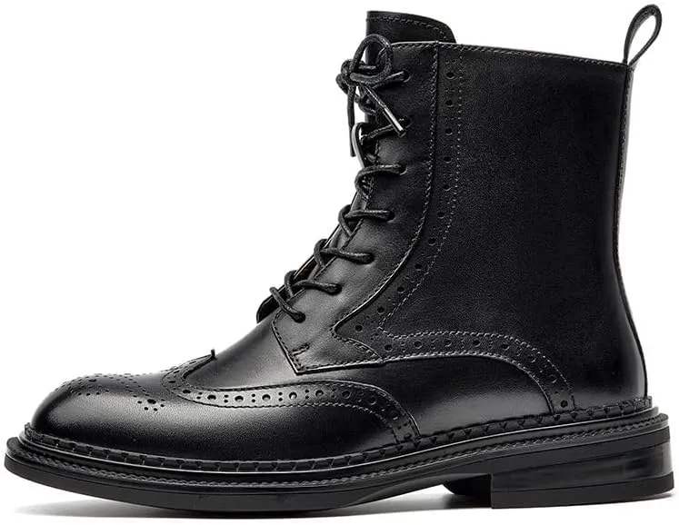 BEAU TODAY Combat Boots Womens Fall Shoes Winter Leather Ankle Boots for Women Oxfords Dressy Lace Up Wingtip Brogue Short Booties
