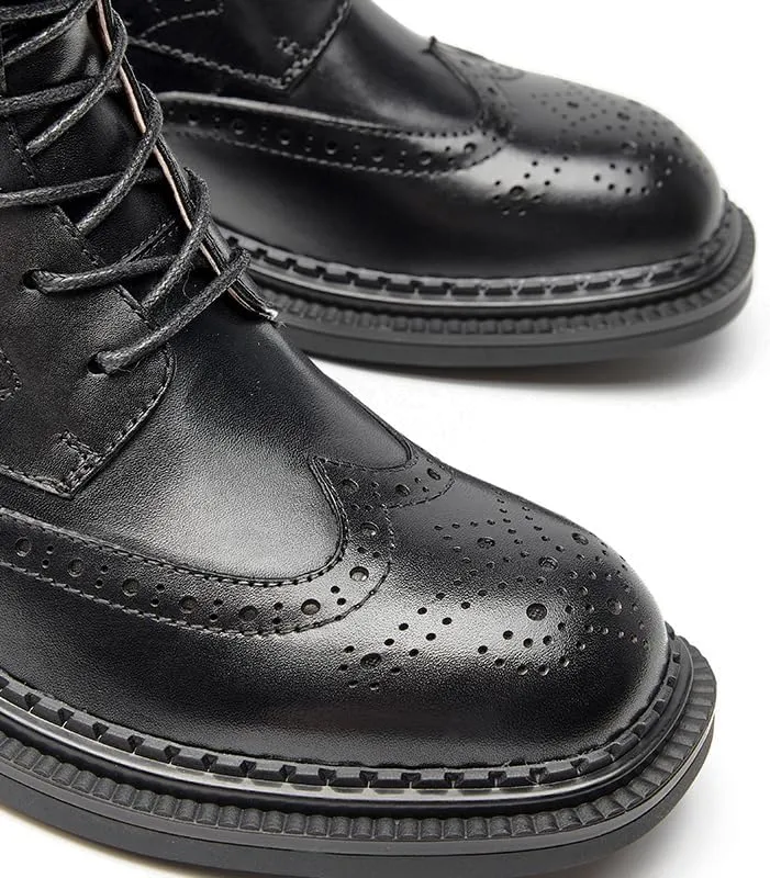 BEAU TODAY Combat Boots Womens Fall Shoes Winter Leather Ankle Boots for Women Oxfords Dressy Lace Up Wingtip Brogue Short Booties