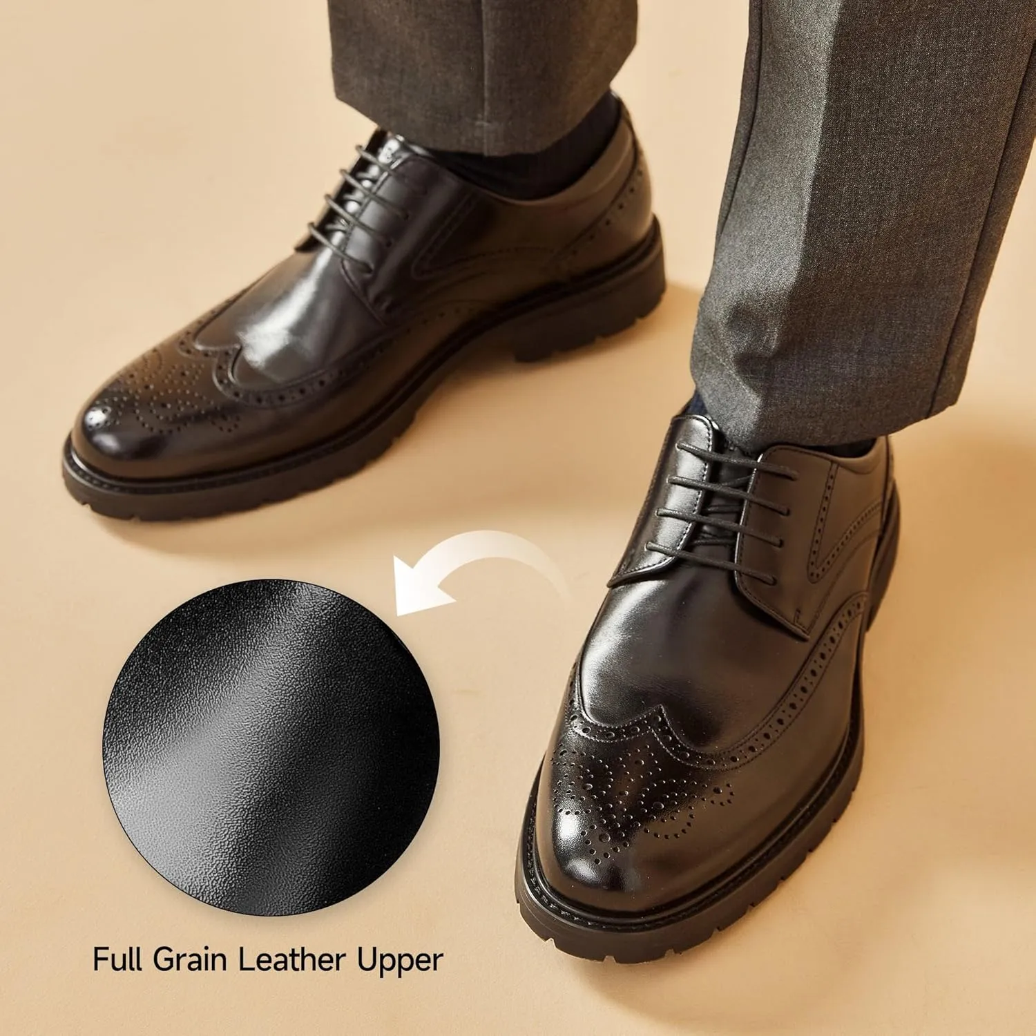 BEAU TODAY Mens Dress Shoes, Business Casual Oxford Shoes for Men, Formal Brogue Wingtip Men Shoes, Genuine Leather Comfortable Shoes for Men