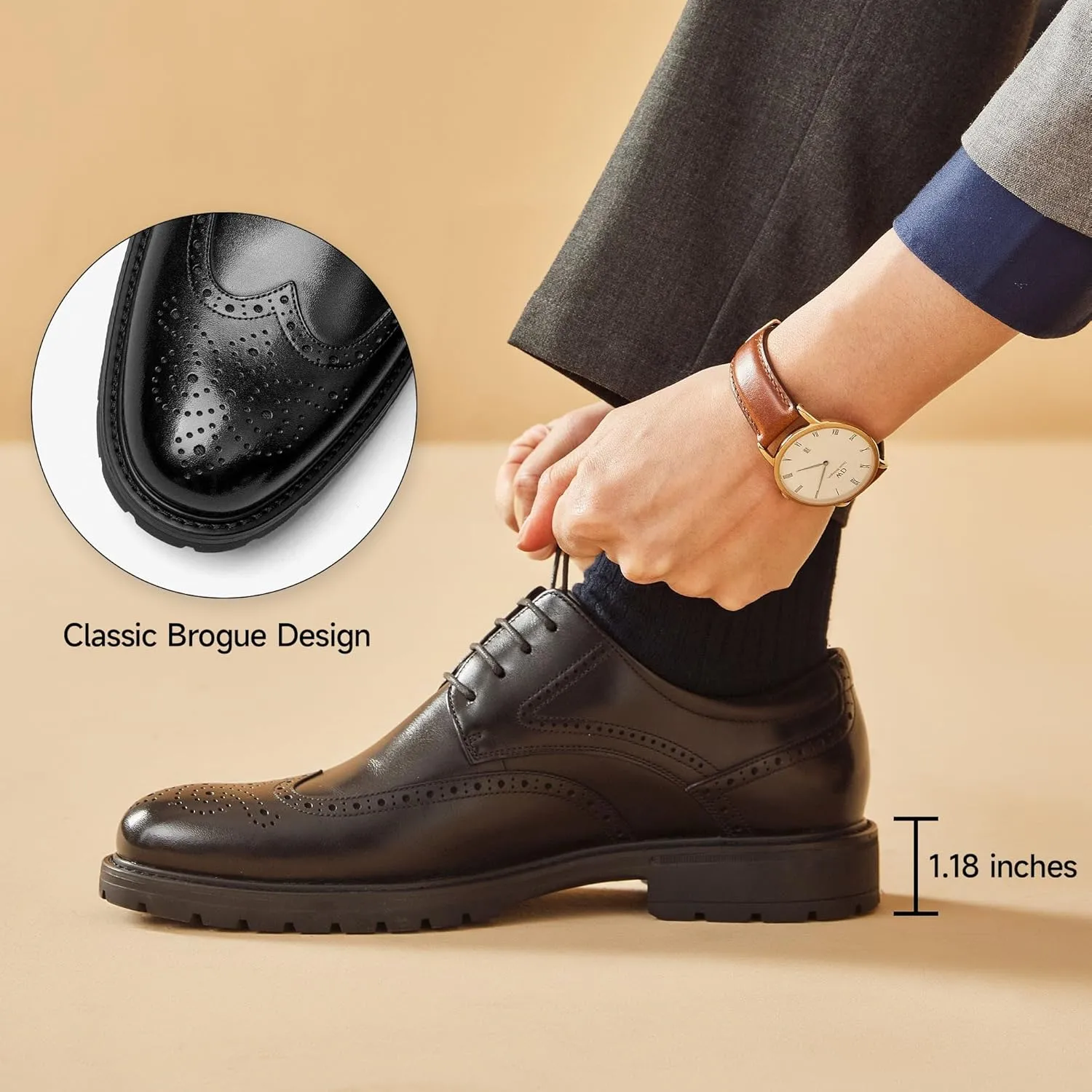 BEAU TODAY Mens Dress Shoes, Business Casual Oxford Shoes for Men, Formal Brogue Wingtip Men Shoes, Genuine Leather Comfortable Shoes for Men