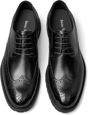 BEAU TODAY Mens Dress Shoes, Business Casual Oxford Shoes for Men, Formal Brogue Wingtip Men Shoes, Genuine Leather Comfortable Shoes for Men