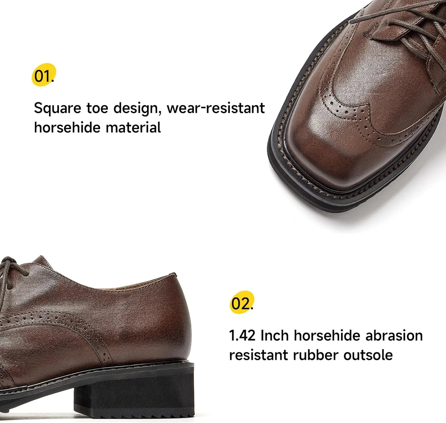 BEAU TODAY Oxford Shoes for Women,Leather Brogue Dress Shoes,Comfort Brethable Ladies Lace-up Handmade Wingtip Shoes for Business Work