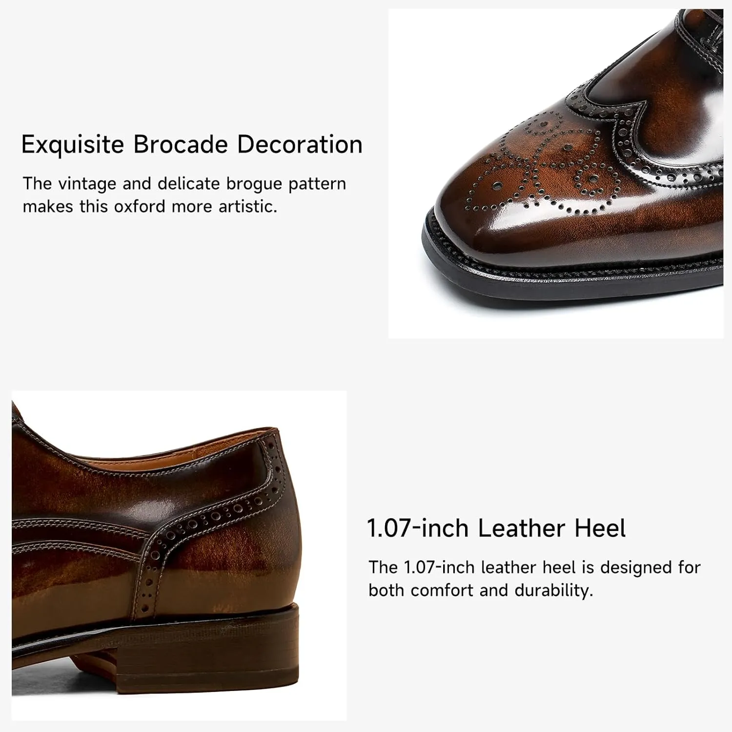 BEAU TODAY Oxfords Dress Shoes for Men Genuine Leather Brogue Oxford Shoes Lace Up Wedding Dress Shoes Mens Formal Business Mens Wingtip Shoes