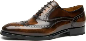 BEAU TODAY Oxfords Dress Shoes for Men Genuine Leather Brogue Oxford Shoes Lace Up Wedding Dress Shoes Mens Formal Business Mens Wingtip Shoes
