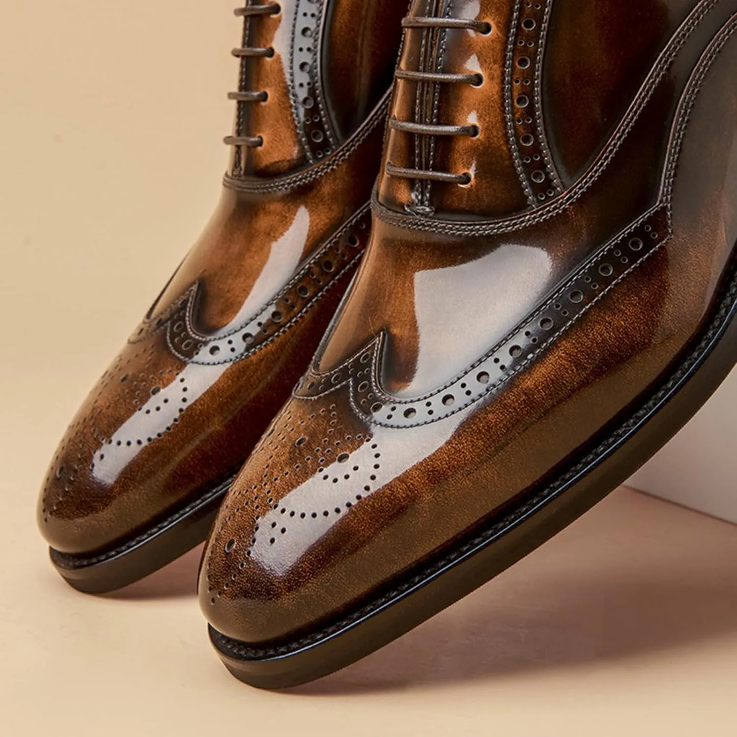 BEAU TODAY Oxfords Dress Shoes for Men Genuine Leather Brogue Oxford Shoes Lace Up Wedding Dress Shoes Mens Formal Business Mens Wingtip Shoes