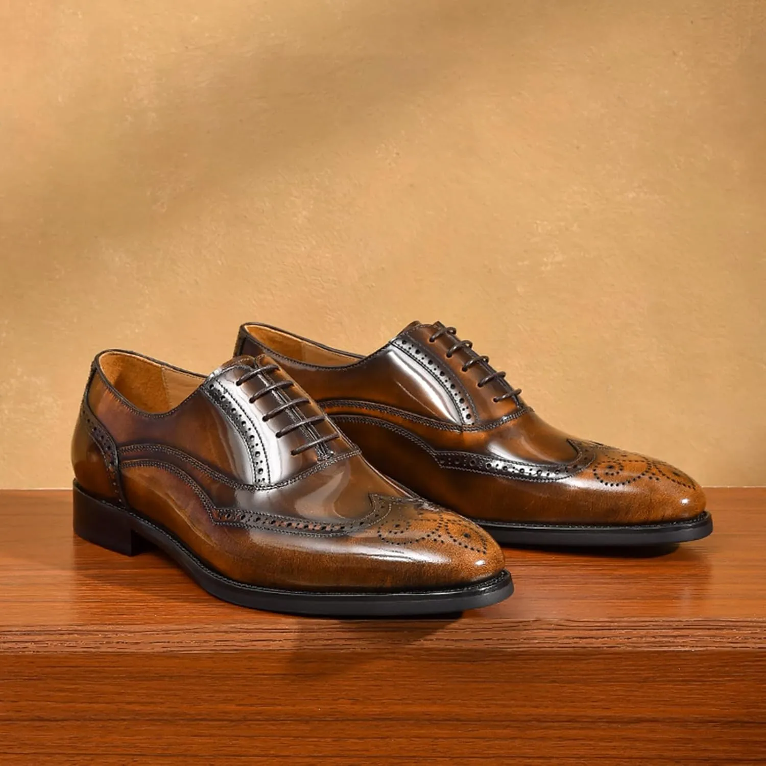 BEAU TODAY Oxfords Dress Shoes for Men Genuine Leather Brogue Oxford Shoes Lace Up Wedding Dress Shoes Mens Formal Business Mens Wingtip Shoes