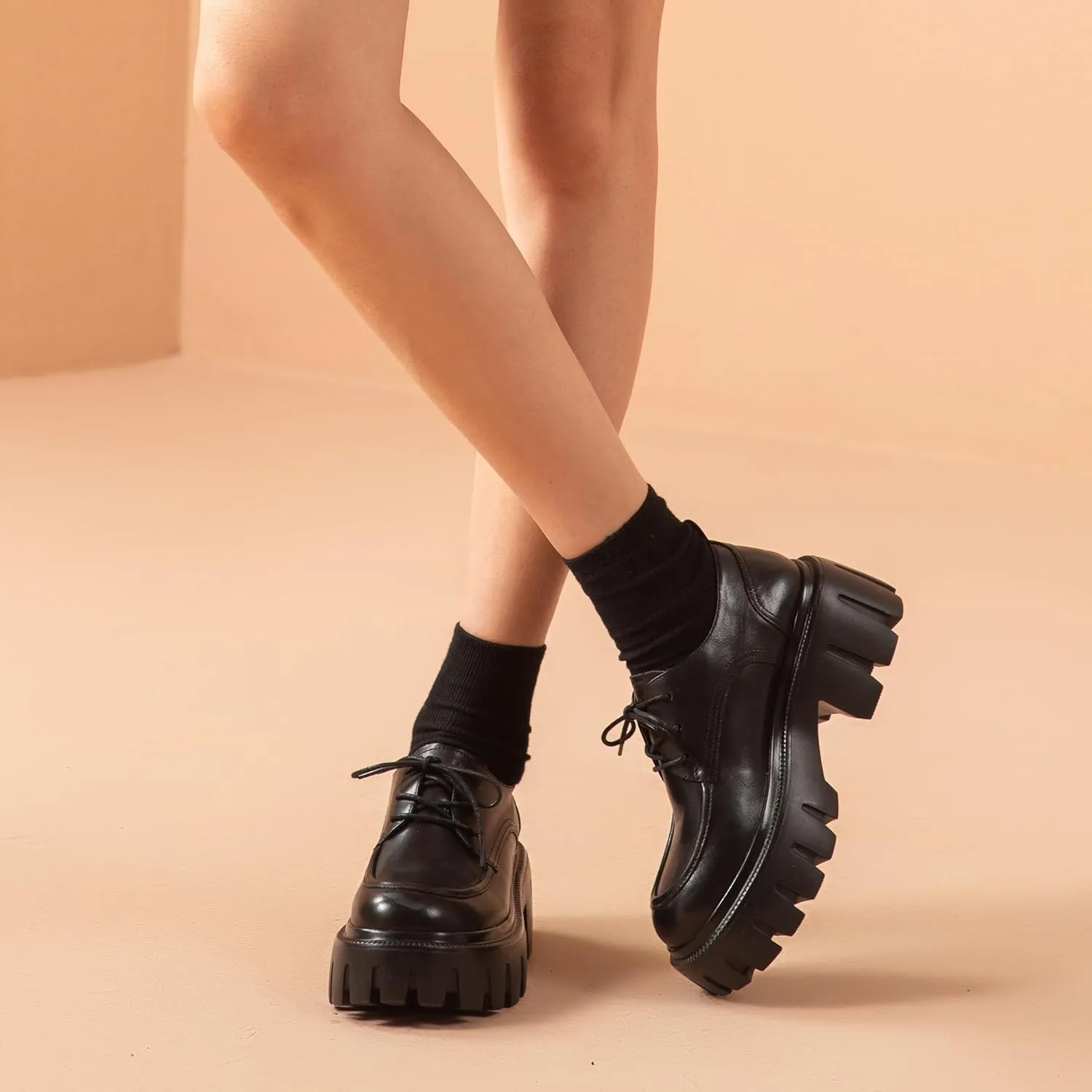 BEAU TODAY Platform Oxfords for Women, Oxford Shoes for Women, Chunky Leather Lace Up Oxford Shoes, Casual Comfort Business Work Office Dress Shoes