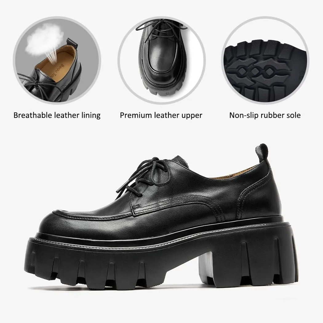 BEAU TODAY Platform Oxfords for Women, Oxford Shoes for Women, Chunky Leather Lace Up Oxford Shoes, Casual Comfort Business Work Office Dress Shoes