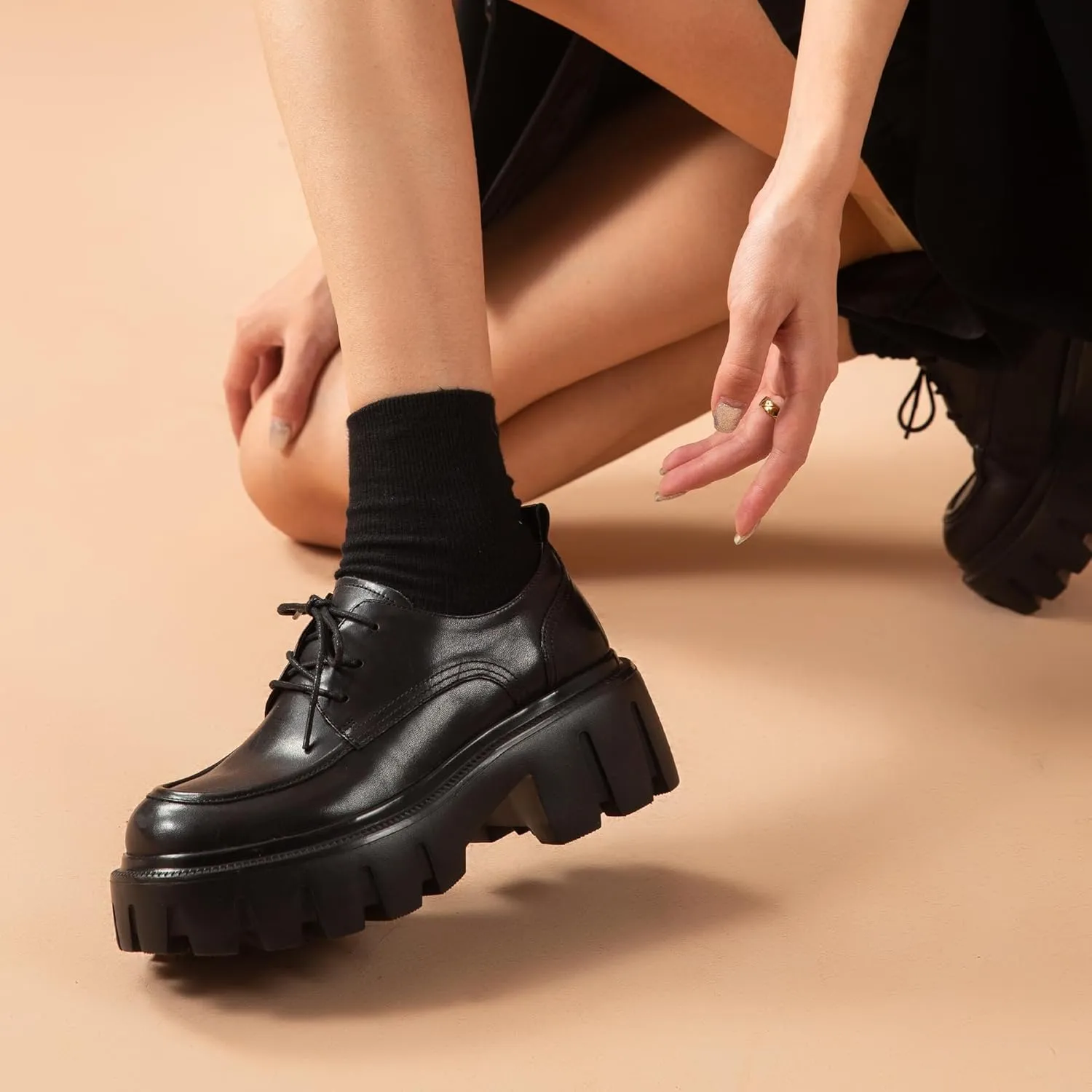 BEAU TODAY Platform Oxfords for Women, Oxford Shoes for Women, Chunky Leather Lace Up Oxford Shoes, Casual Comfort Business Work Office Dress Shoes