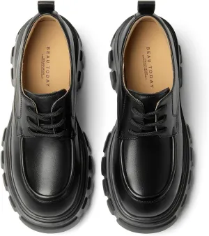 BEAU TODAY Platform Oxfords for Women, Women's Oxfords, Chunky Lug Sole Oxford Shoes for Women, Leather Lace-up Round Toe Oxford Shoes, Comfortable Casual Business Work Dress Shoes