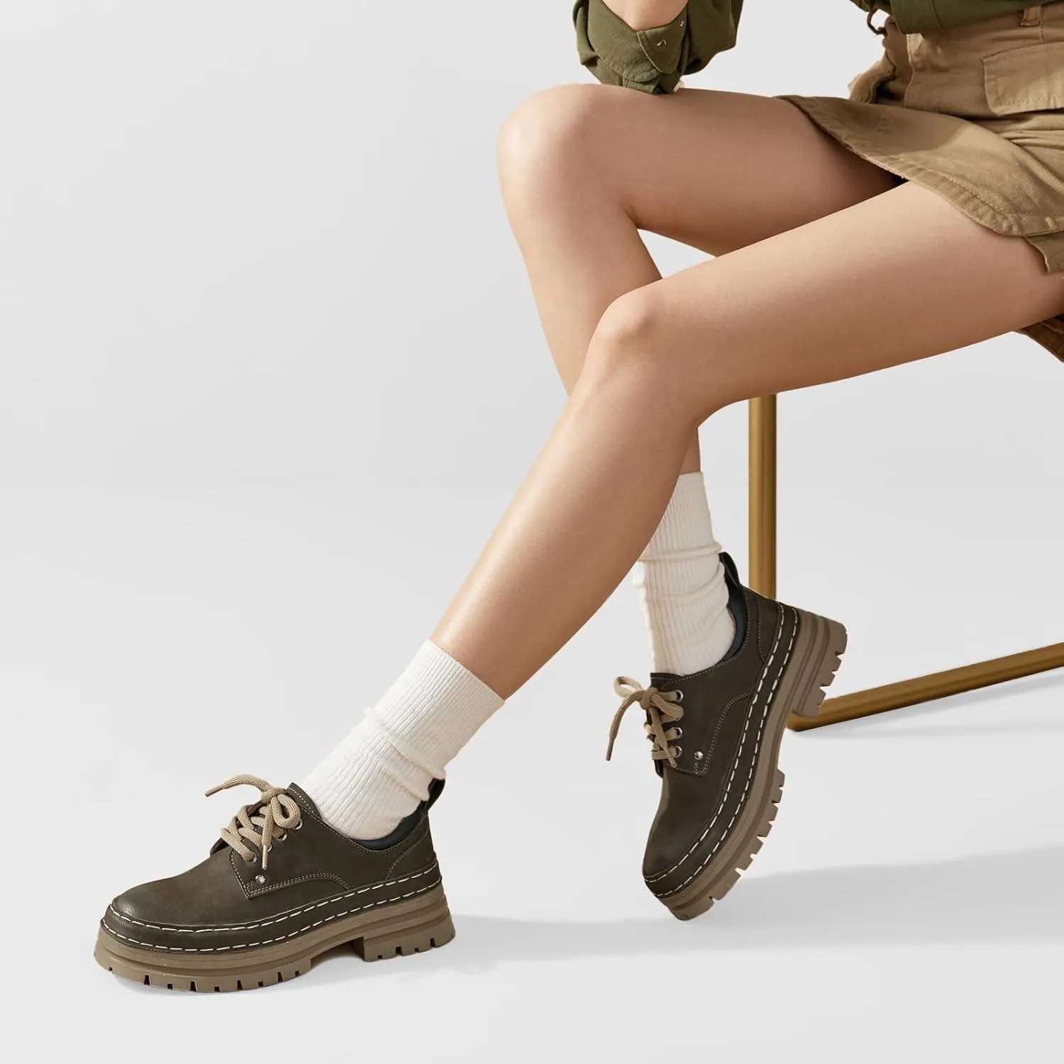 BEAU TODAY Womens Chunky Oxfords, Platform Oxfords for Women, Leather Oxford Shoes for Women, Casual Comfortable Working Hiking Shoes