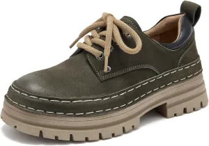 BEAU TODAY Womens Chunky Oxfords, Platform Oxfords for Women, Leather Oxford Shoes for Women, Casual Comfortable Working Hiking Shoes