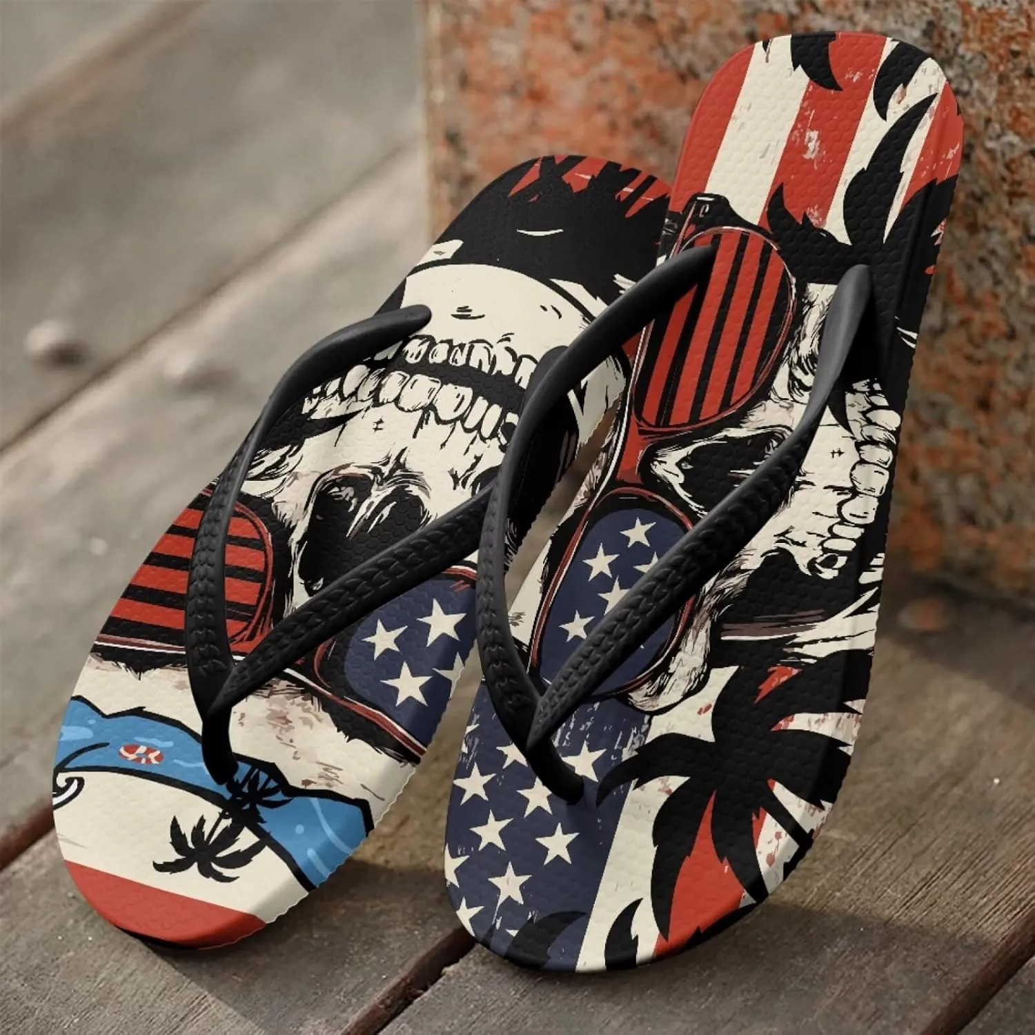 Binienty Women's Skull Pattern Flip Flops Flat Cushion Foam Thong Sandals Beach Dressy Non Slip Walking Slipper Shoe