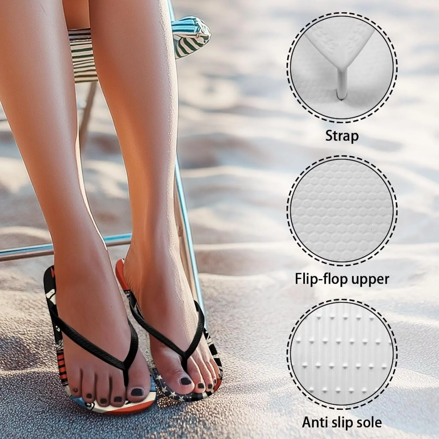 Binienty Women's Skull Pattern Flip Flops Flat Cushion Foam Thong Sandals Beach Dressy Non Slip Walking Slipper Shoe