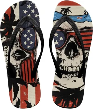 Binienty Women's Skull Pattern Flip Flops Flat Cushion Foam Thong Sandals Beach Dressy Non Slip Walking Slipper Shoe