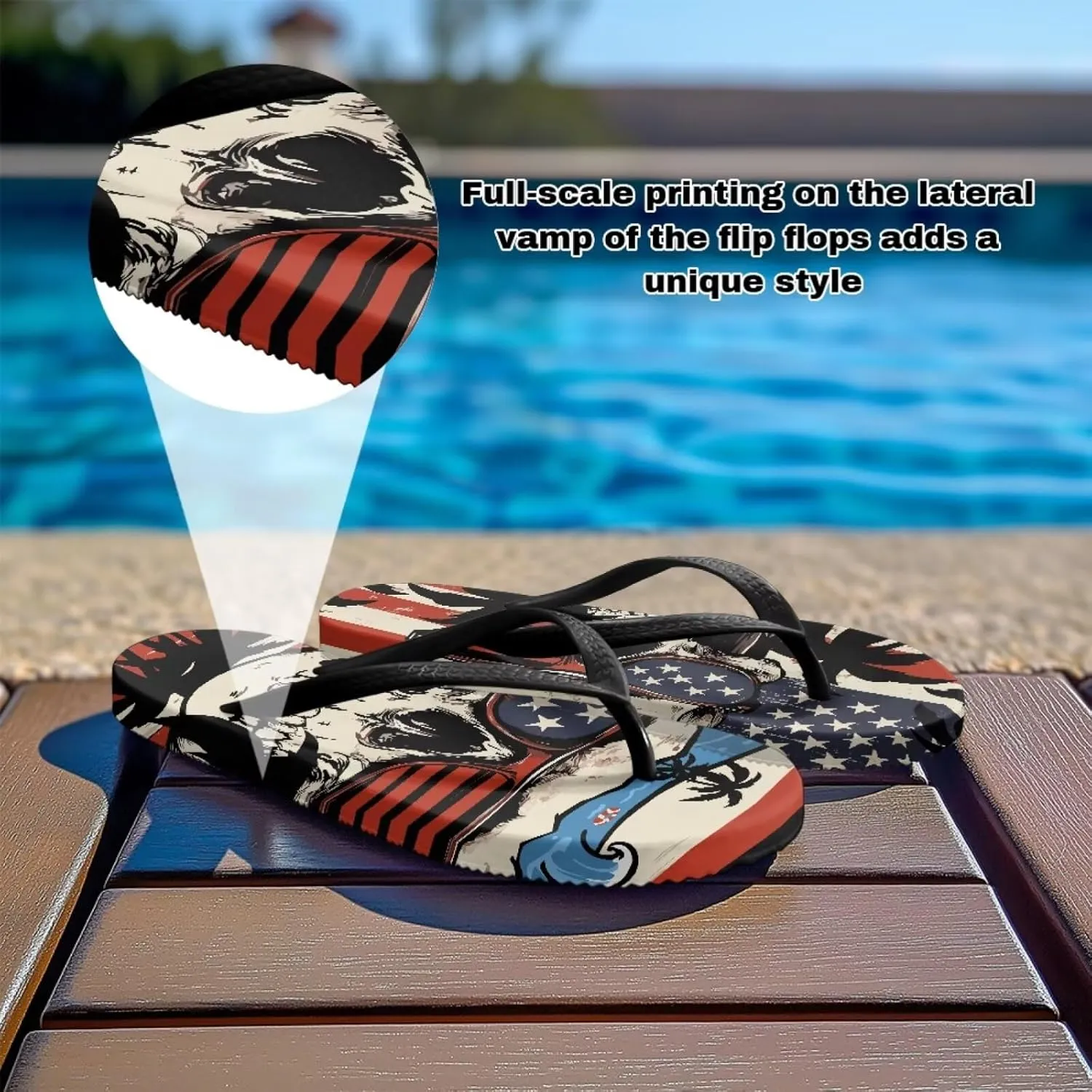 Binienty Women's Skull Pattern Flip Flops Flat Cushion Foam Thong Sandals Beach Dressy Non Slip Walking Slipper Shoe