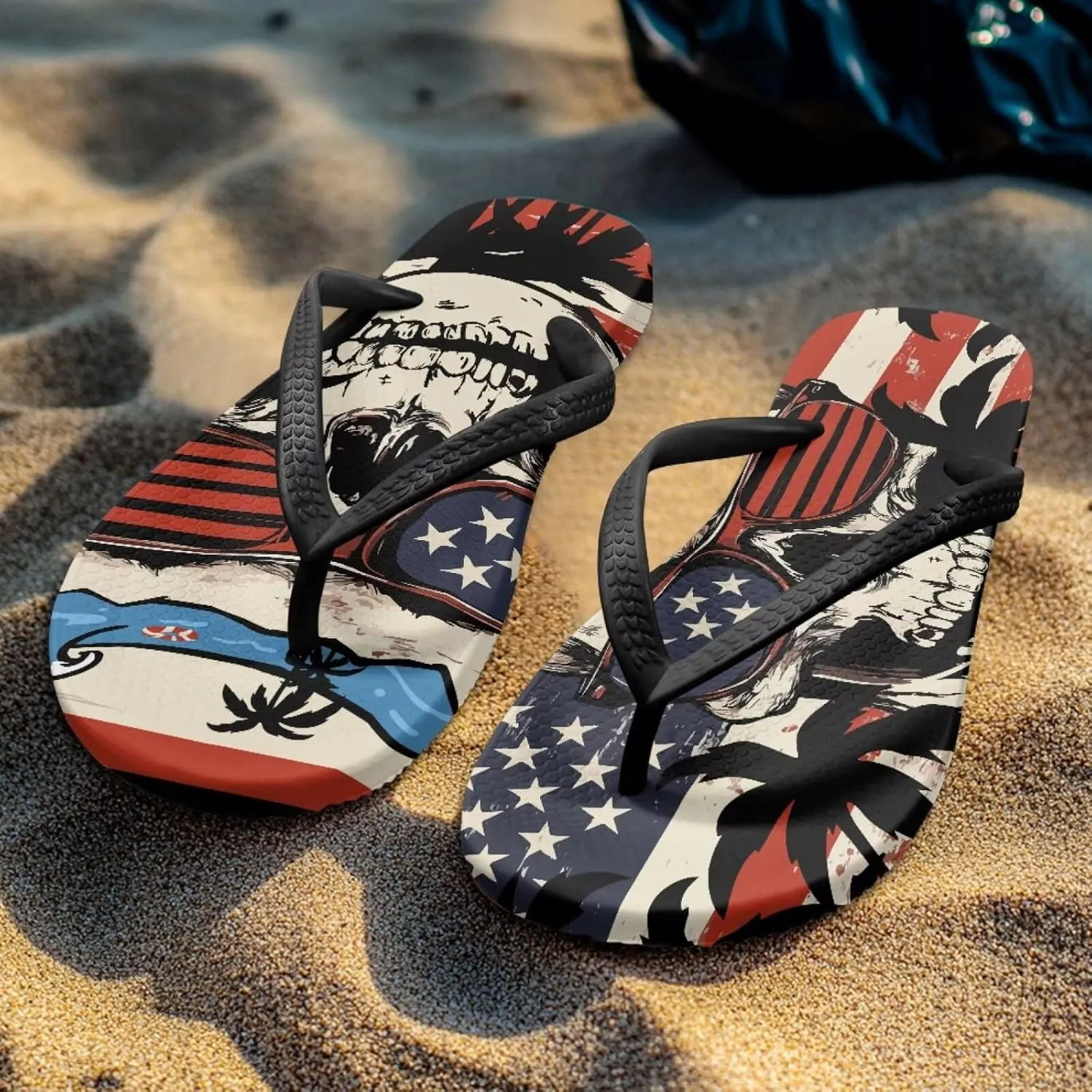 Binienty Women's Skull Pattern Flip Flops Flat Cushion Foam Thong Sandals Beach Dressy Non Slip Walking Slipper Shoe