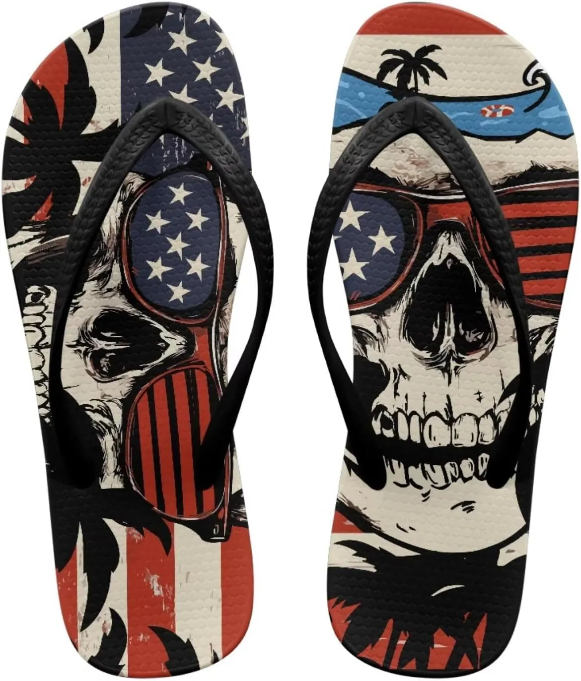 Binienty Women's Skull Pattern Flip Flops Flat Cushion Foam Thong Sandals Beach Dressy Non Slip Walking Slipper Shoe