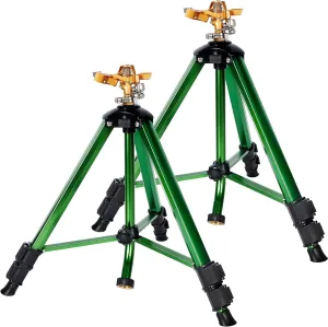 Biswing Impact Sprinkler Head on Tripod Base, Heavy Duty Lawn Sprinklers, 360 Degree Large Area Irrigation, Brass Sprinkler Nozzle & Solid Alloy Metal Extension Legs Flip Locks, 2 Pack