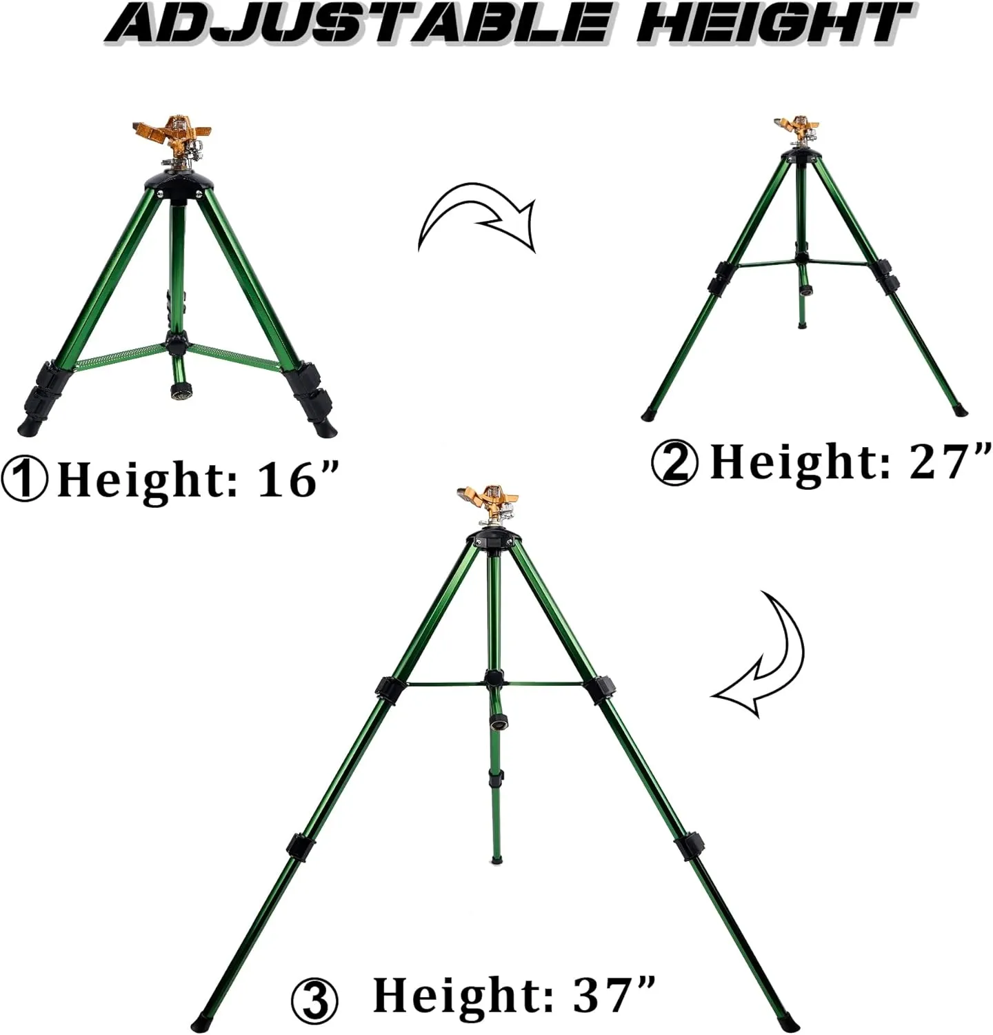 Biswing Impact Sprinkler Head on Tripod Base, Heavy Duty Lawn Sprinklers, 360 Degree Large Area Irrigation, Brass Sprinkler Nozzle & Solid Alloy Metal Extension Legs Flip Locks, 2 Pack