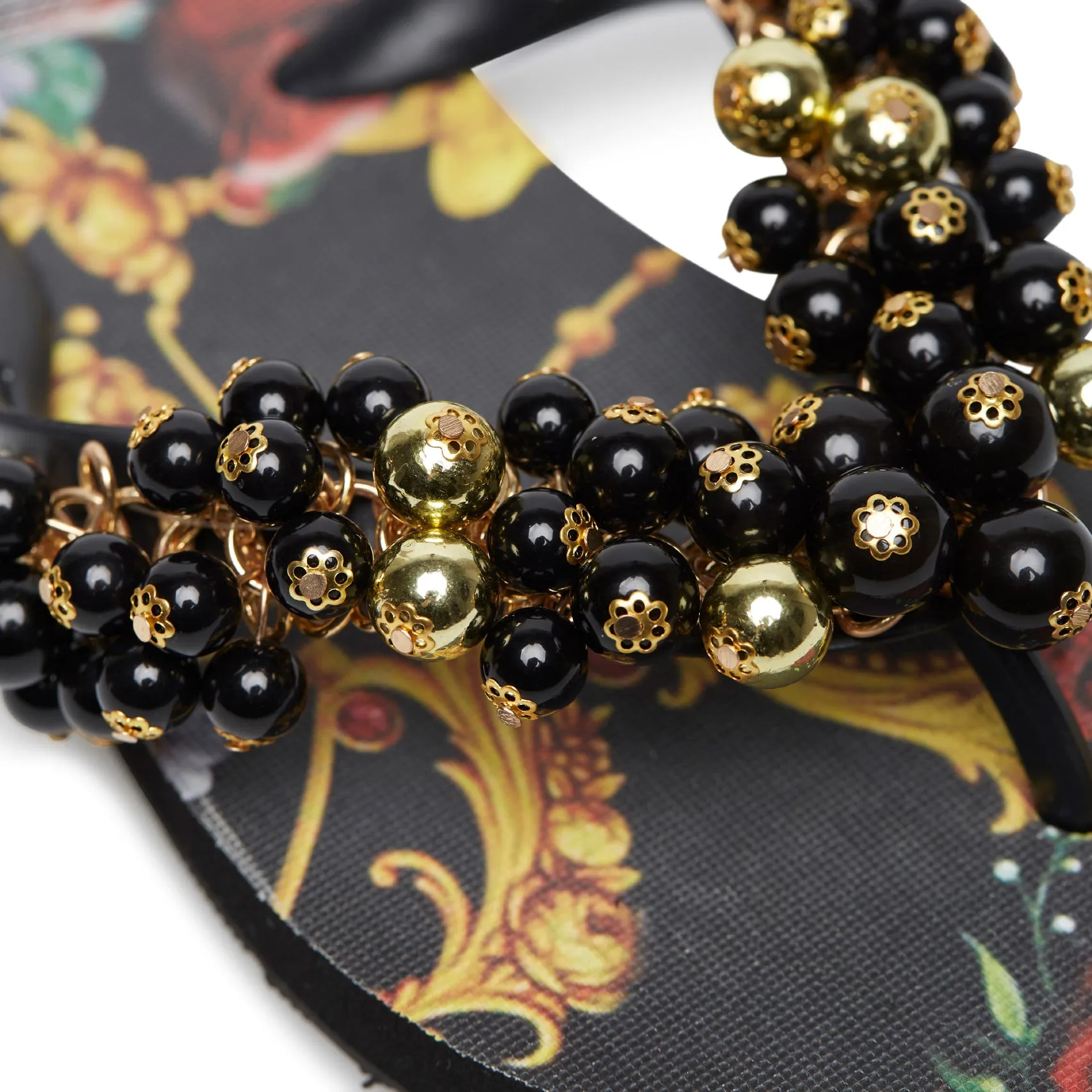 BLACK AND GOLD BAROQUE SLIPPERS