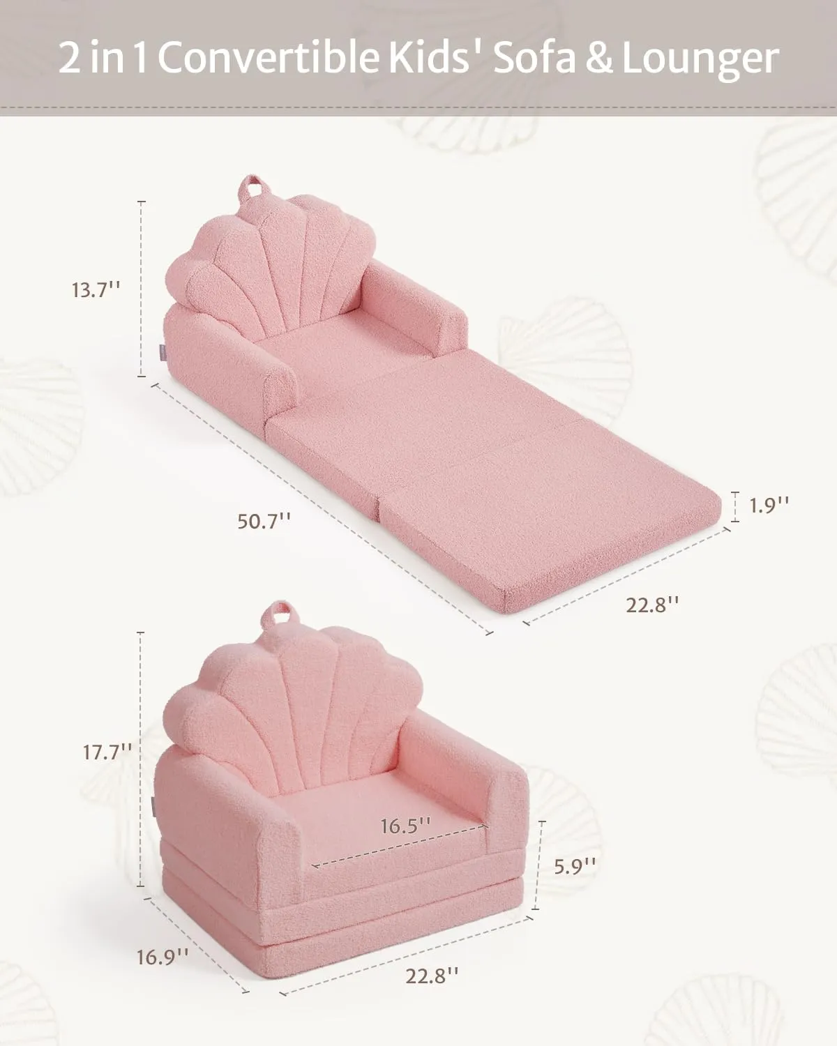Blissful Diary Kids Couch, 2-in-1 Soft Toddler Couch Fold Out, Toddler Chair Comfy, Convertible Sofa to Lounger, Kids Furniture for Playroom, Gift for Birthday, Children's Day, Pink Shell