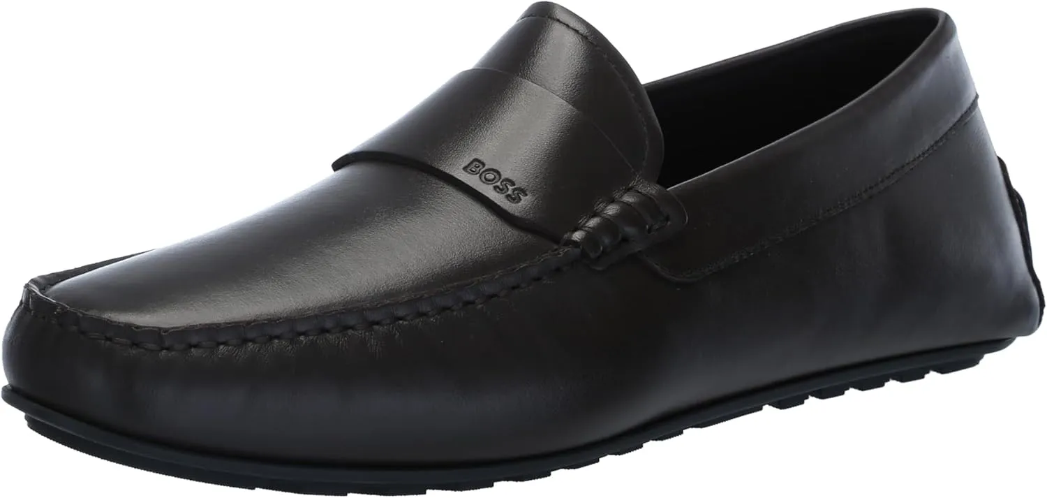 BOSS Men's Smooth Leather Slip on Drivers Loafer