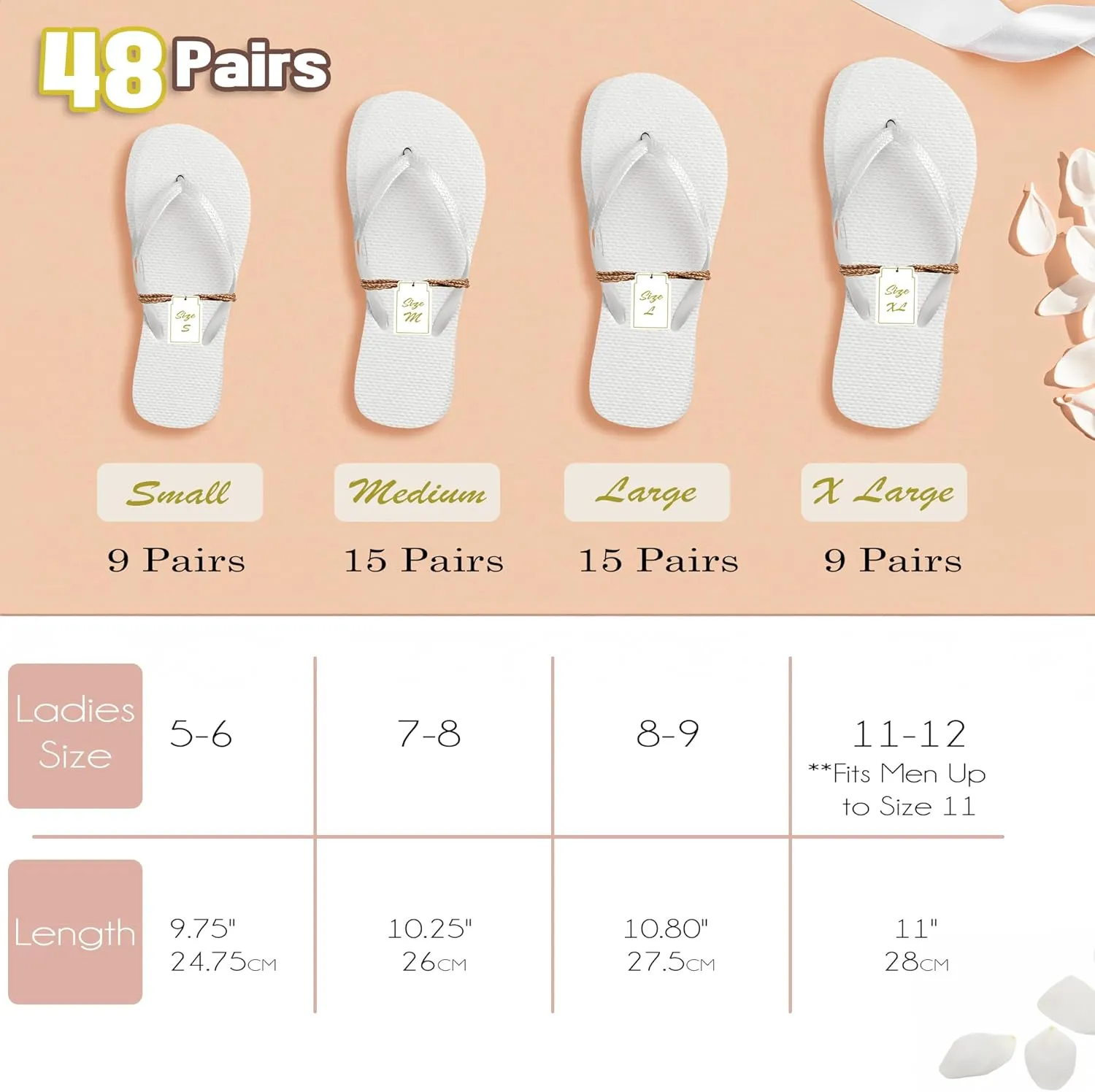 Bulk Flip Flops for Weddings, 48 Pairs, Reception Guest Slippers, Men Women Destination Beach Pool Wholesale Pack