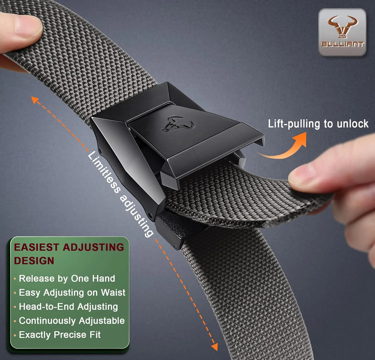 BULLIANT Men Belt,Tactical Stretch Belt Adjustable For Rigger Military Heavy Duty Work 1.5"-Cut For Fit