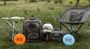 Bushnell Collapsible Disc Golf Player Stool with Carrying Strap, Grey Geometric