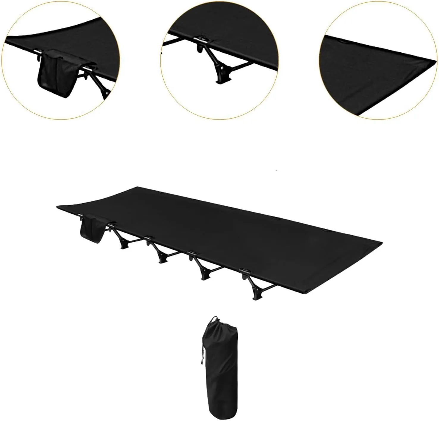 Camping Cot for Outdoor Use with Carrying Bag for All Ages, black