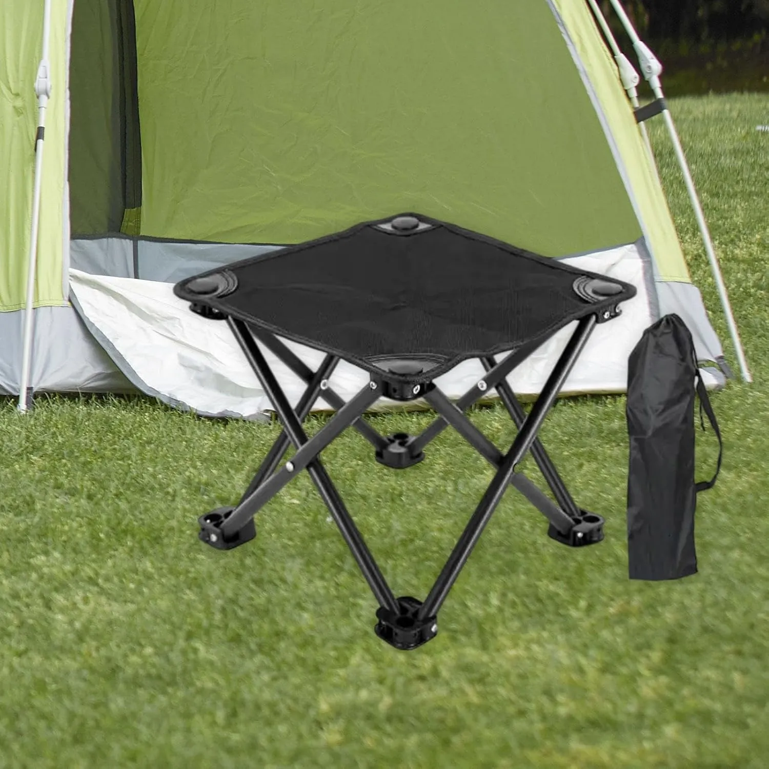 Camping Stool Recliner Foot Rest Sturdy Practical Compact Outdoor Folding Stool with Carry Bag for Park Traveling Backpacking, Black