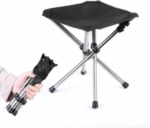 Camping Stool Small Retractable Folding Chair Stainless Steel Compact Lightweight Backpack-Friendly Outdoor Portable Stool with Seat Cushion Bag for Garden Hiking Fishing