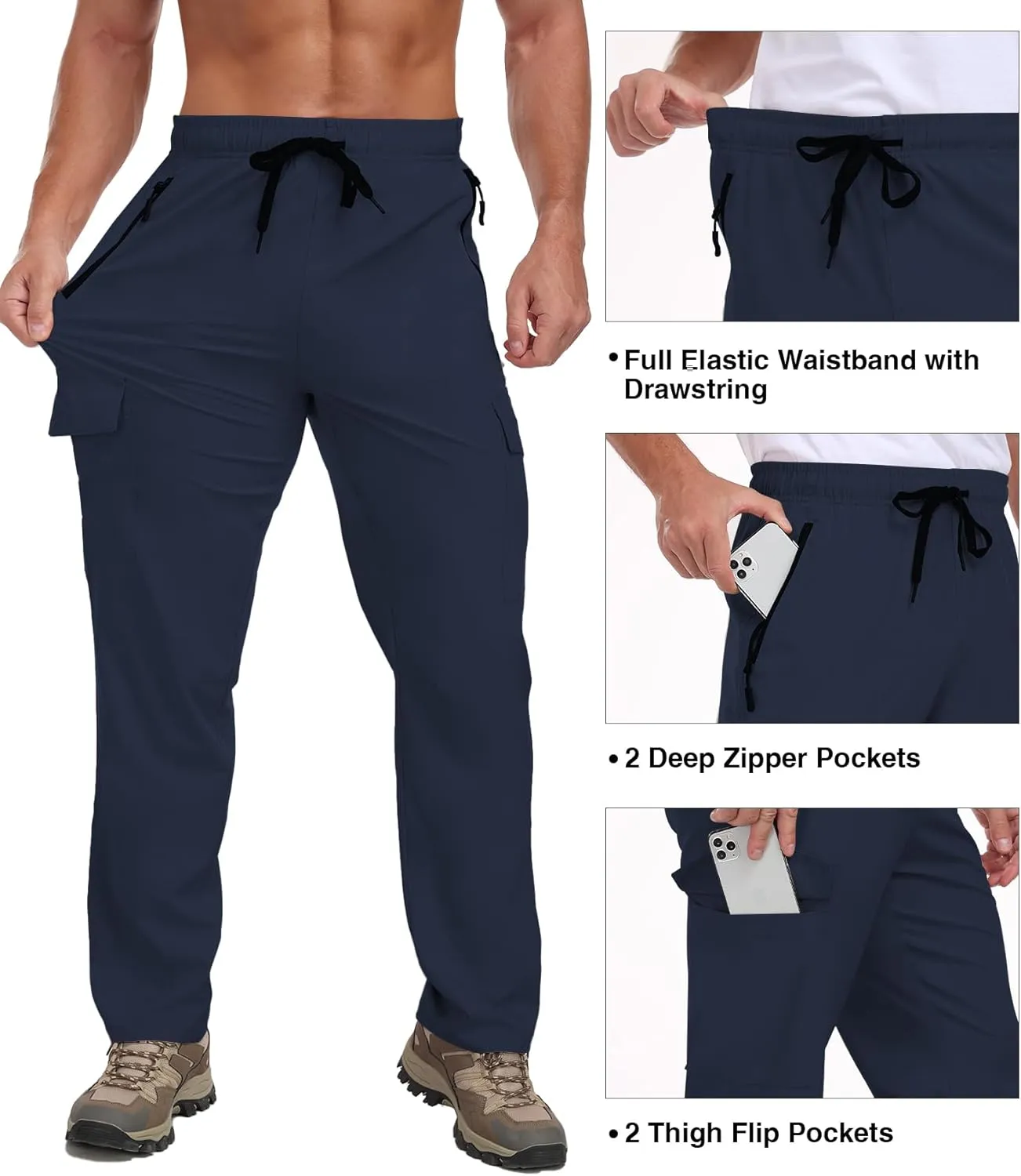 Cargo Pants for Men Water Resistant Hiking Pants Lightweight Fishing Travel Pants Zipper Pocket Outdoor HH2411