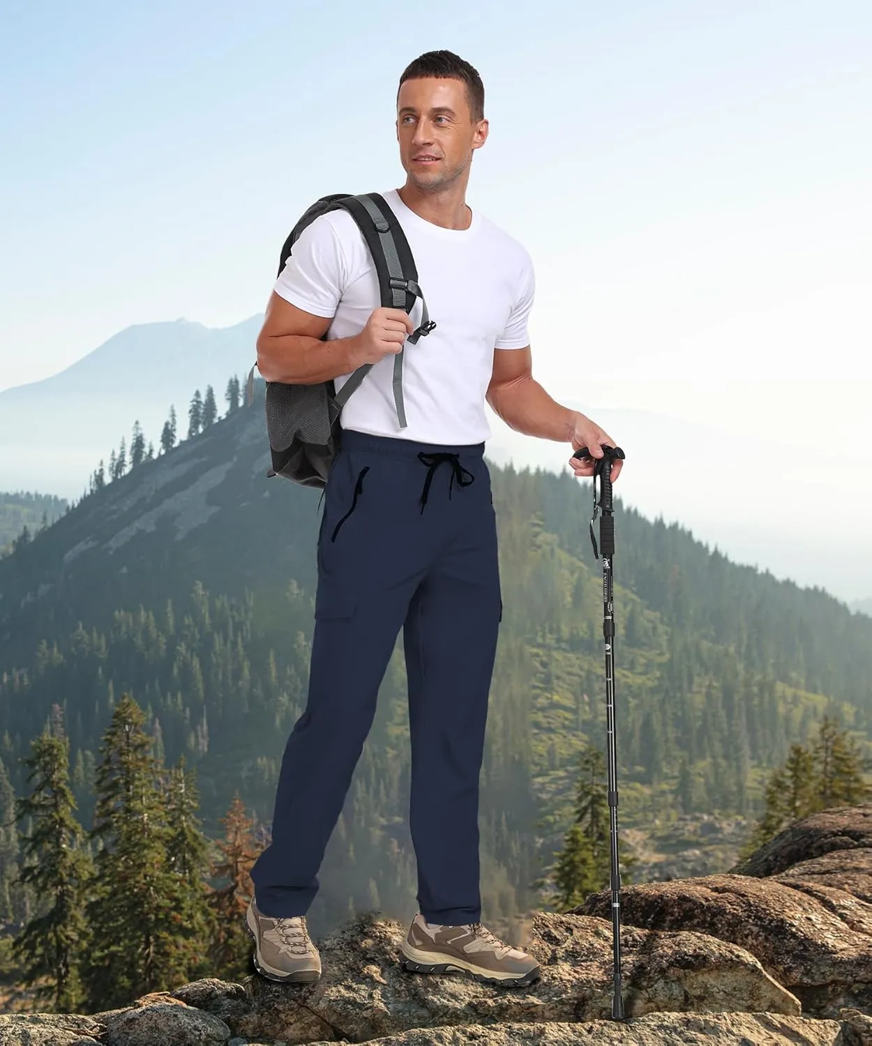 Cargo Pants for Men Water Resistant Hiking Pants Lightweight Fishing Travel Pants Zipper Pocket Outdoor HH2411