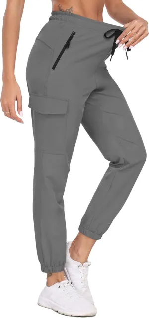 Cargo Pants Women Water Resistant Joggers with Pockets Hiking Pants Lightweight Quick Dry Elastic Waist Pants HH2412
