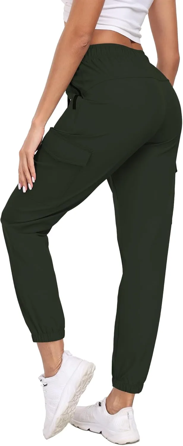 Cargo Pants Women Water Resistant Joggers with Pockets Hiking Pants Lightweight Quick Dry Elastic Waist Pants HH2412
