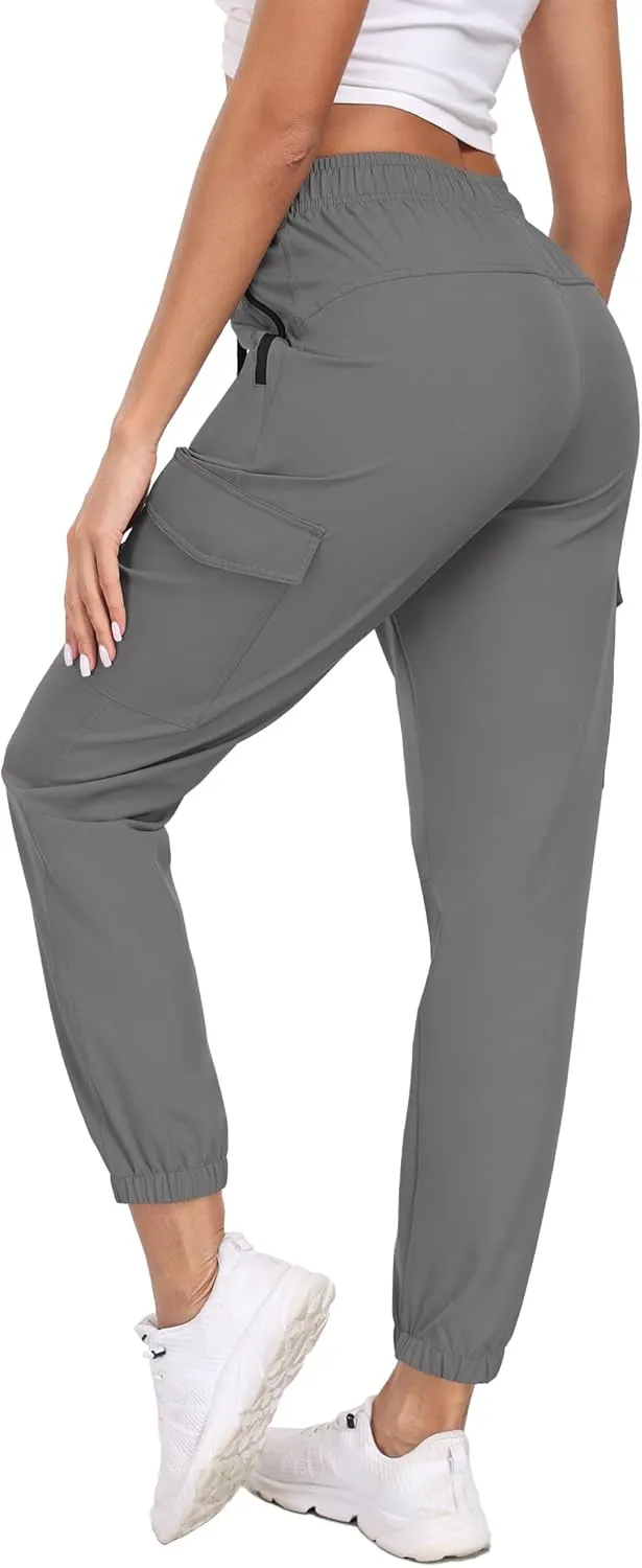Cargo Pants Women Water Resistant Joggers with Pockets Hiking Pants Lightweight Quick Dry Elastic Waist Pants HH2412