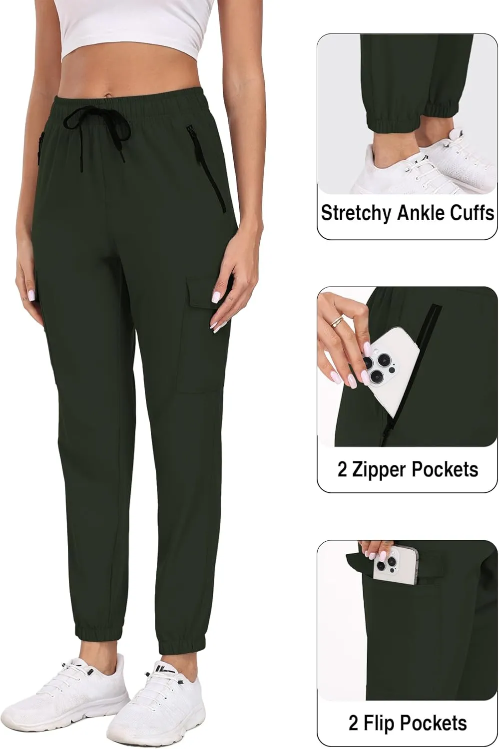 Cargo Pants Women Water Resistant Joggers with Pockets Hiking Pants Lightweight Quick Dry Elastic Waist Pants HH2412