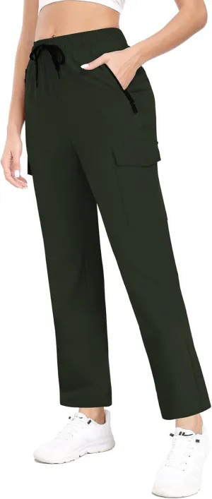 Cargo Pants Women Water Resistant Joggers with Pockets Hiking Pants Lightweight Quick Dry Elastic Waist Pants HH2412