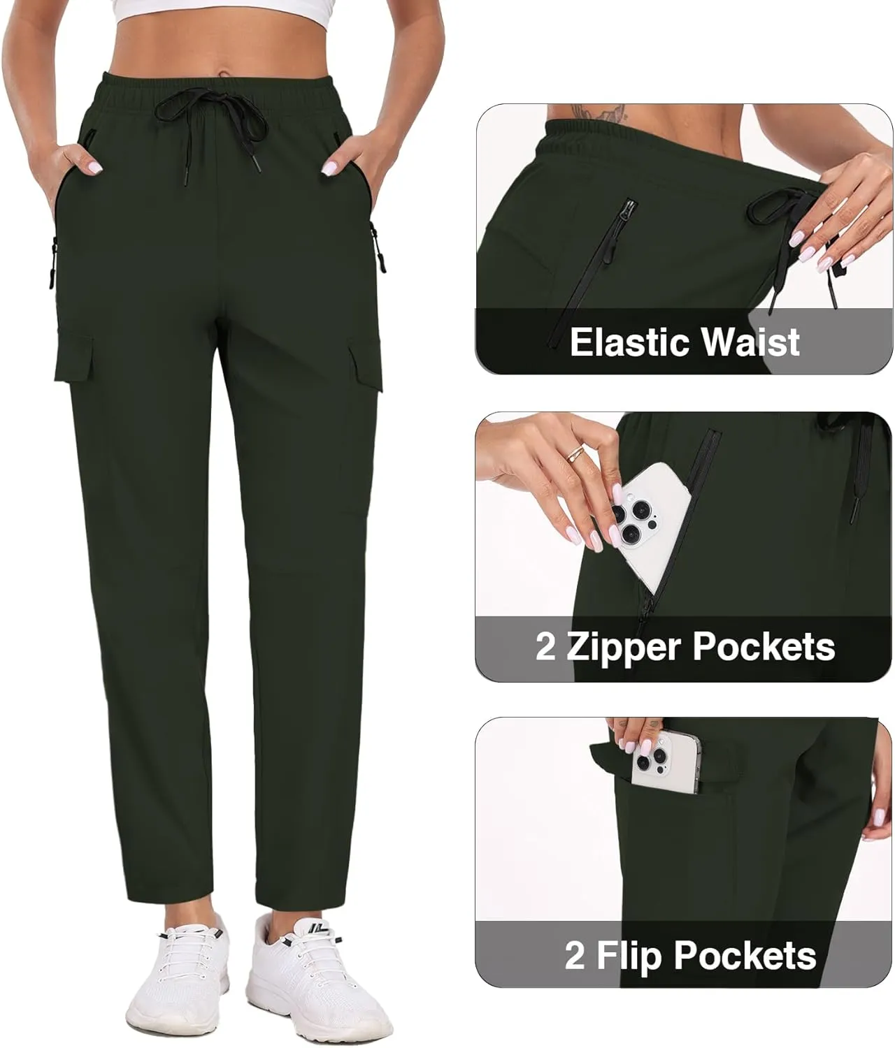 Cargo Pants Women Water Resistant Joggers with Pockets Hiking Pants Lightweight Quick Dry Elastic Waist Pants HH2412