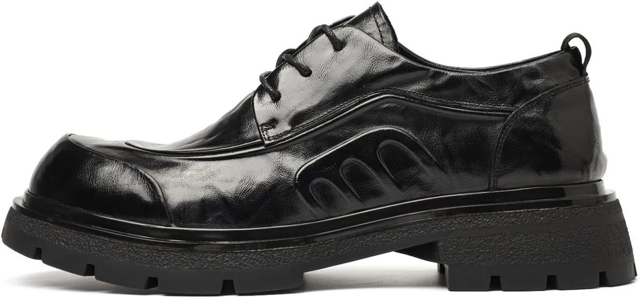 Chunky Oxford Shoes for Men Leather Lace-Up Comfort Dress Shoes Low Block Business Oxfords